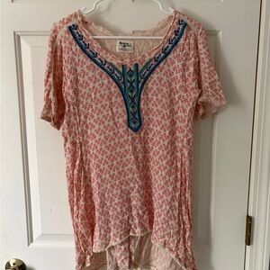 HOLDING HORSES Pink and Blue Embroidered Tunic Anthropology